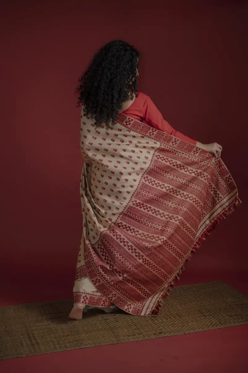 Pure Muga Assam Silk Saree With Red Motifs (Copy)