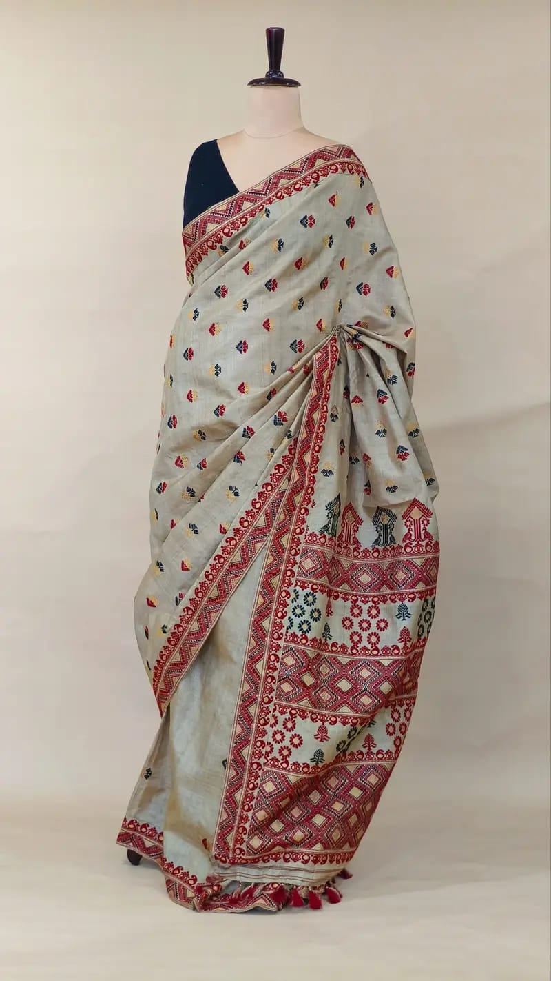 Pure Muga Thread Work Assam Silk Saree