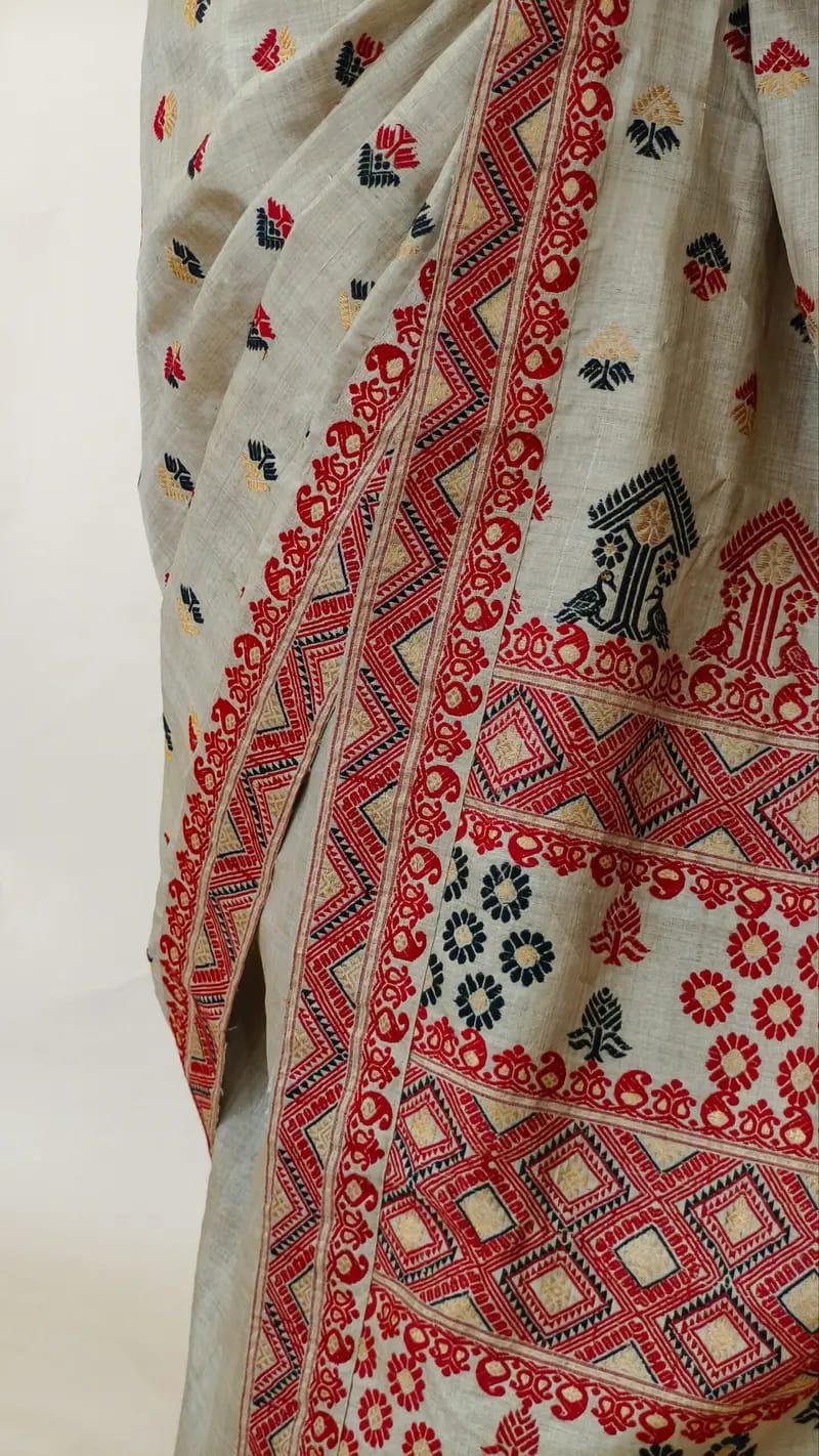 Pure Muga Thread Work Assam Silk Saree