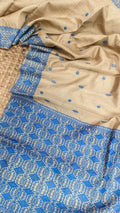Blue Pure Muga Thread Work Interwoven Assam Silk Saree
